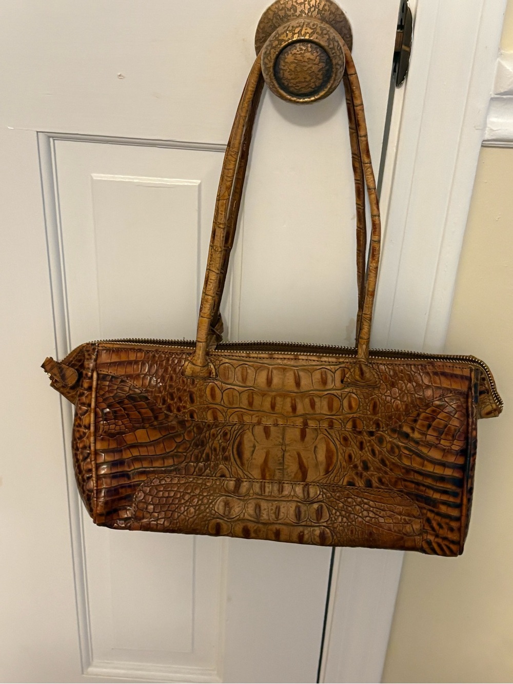 Brahmin Cognac Croc-Embossed Leather Shoulder Bag